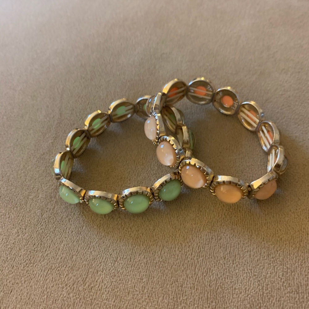 Pair of bracelets, seafoam green and blush